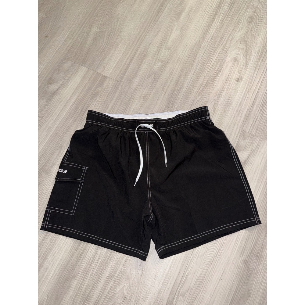 Nonwe Mens Black Swim Trunks Cargo Pocket Contrast Stitch Mesh Lined Large